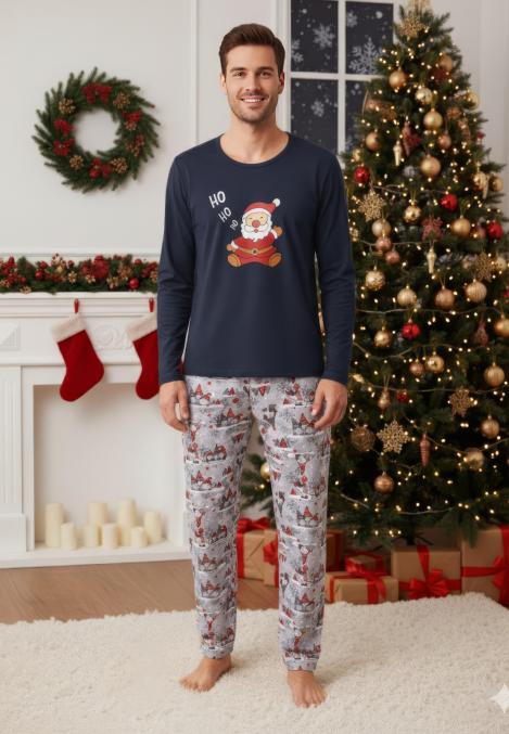 Pijama barbati Craciun,maneca lunga si pantaloni lungi,imprimeu ho ho,En-gros